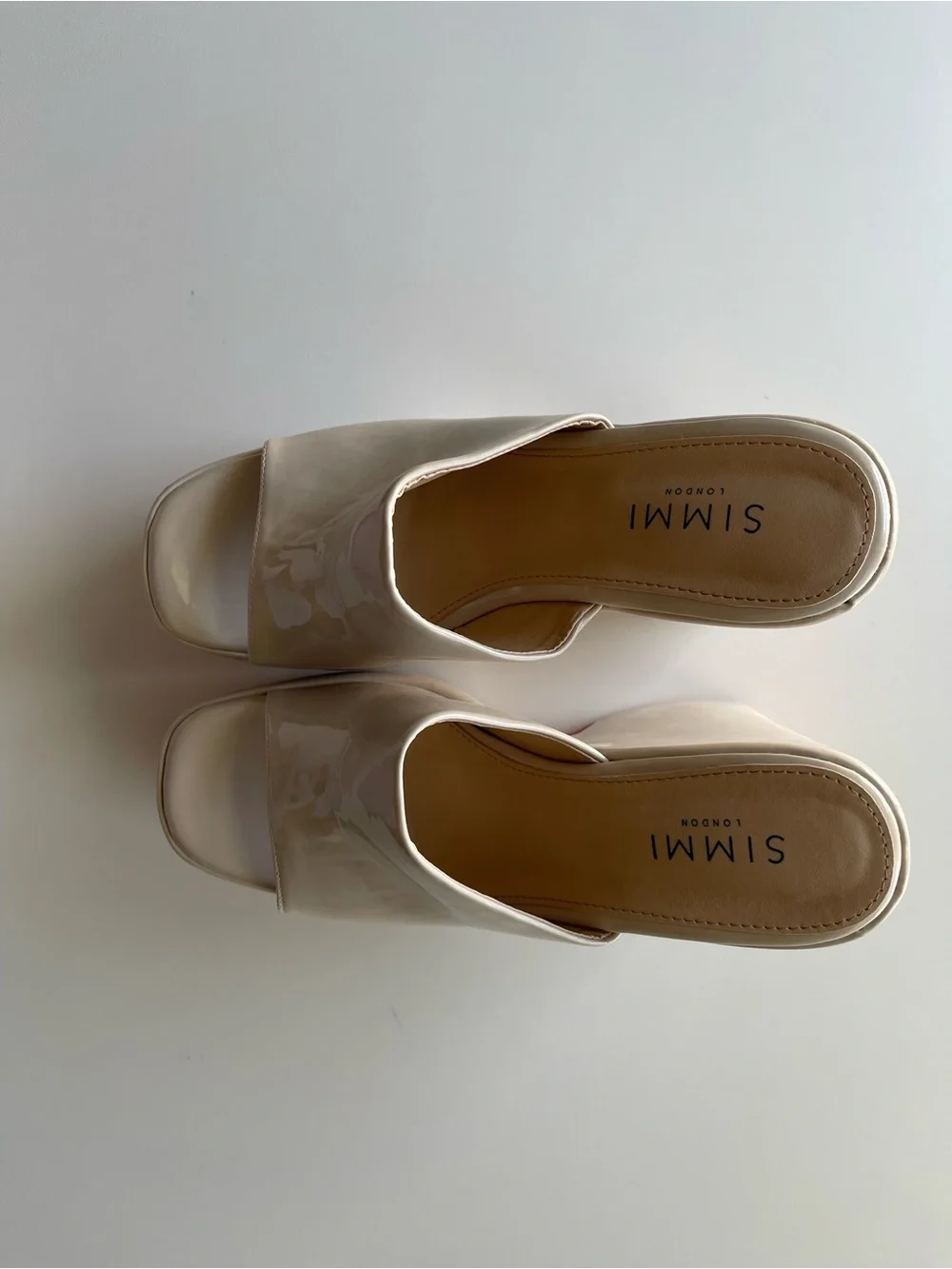 Patent Cream Platform Wedge Mules